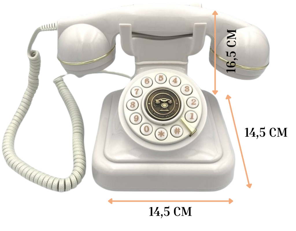 photo de téléphone audio rétro blanc avec ses dimensions